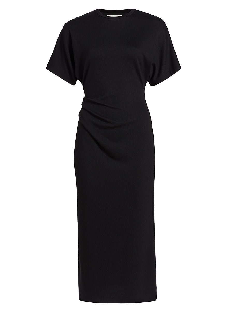 Women's Side Ruched Jersey Midi-Dress - Black - Size XXS