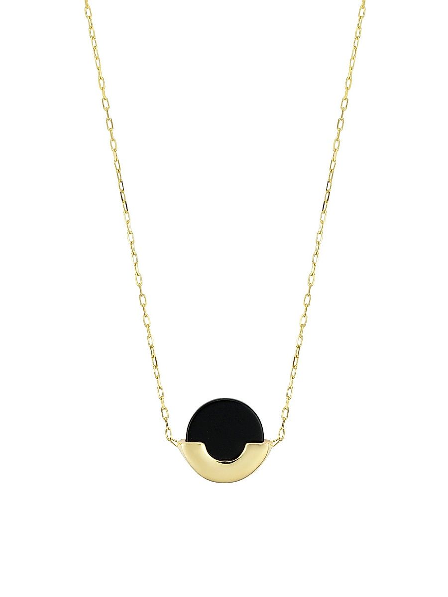 Women's 14K Yellow Solid Gold Black Onyx Stone Purse Pendant Necklace - Yellow Gold