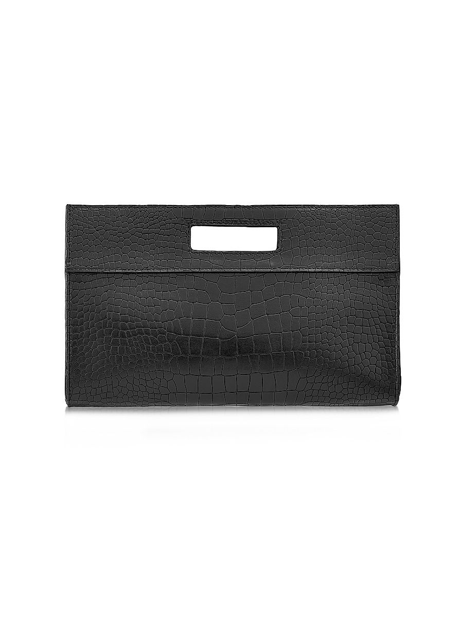 Women's Remy Croc-Embossed Leather Clutch - Black Croc