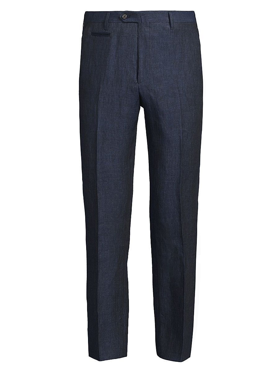 Men's Straight-Leg Linen Trousers - Mid Navy - Size 40