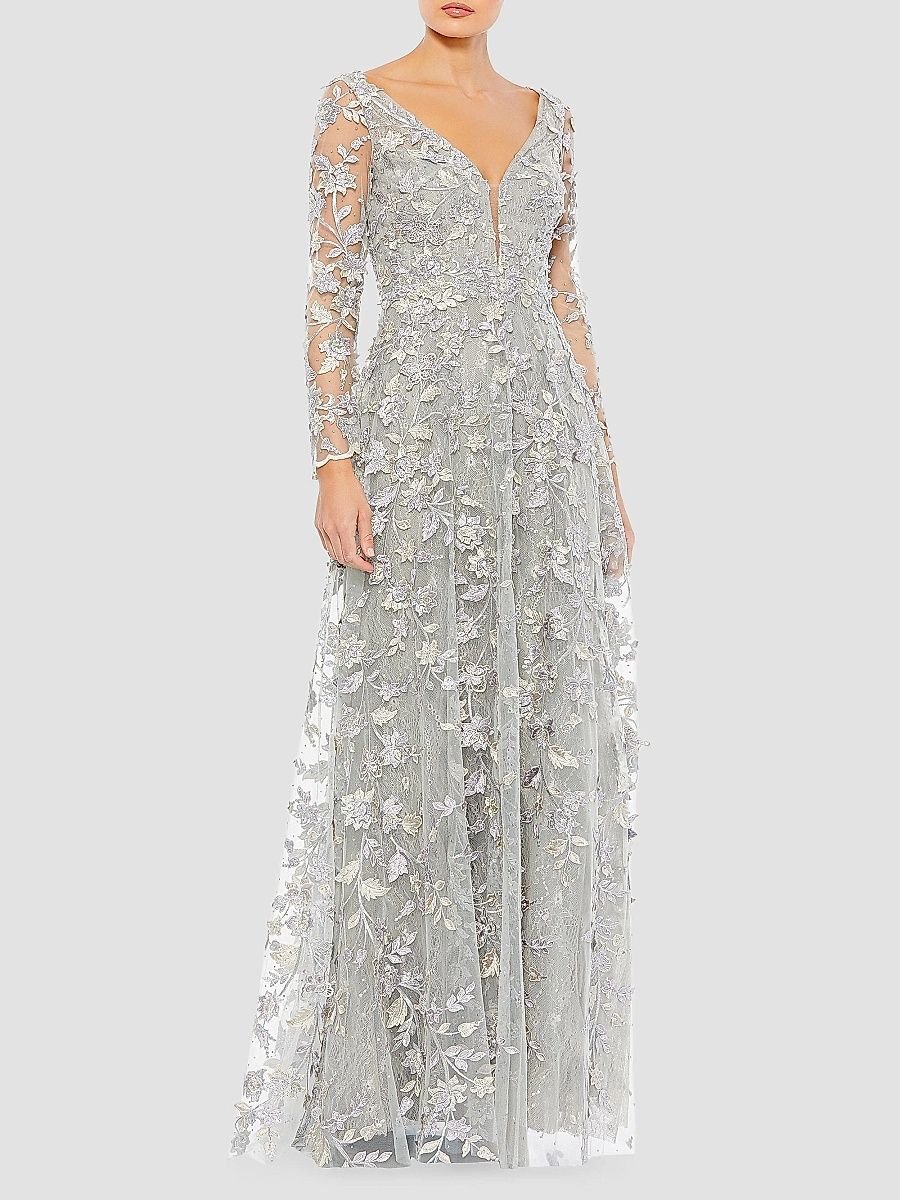 Mac Duggal Women's 3D Floral-Embellished Lace Gown - Platinum - Size 18