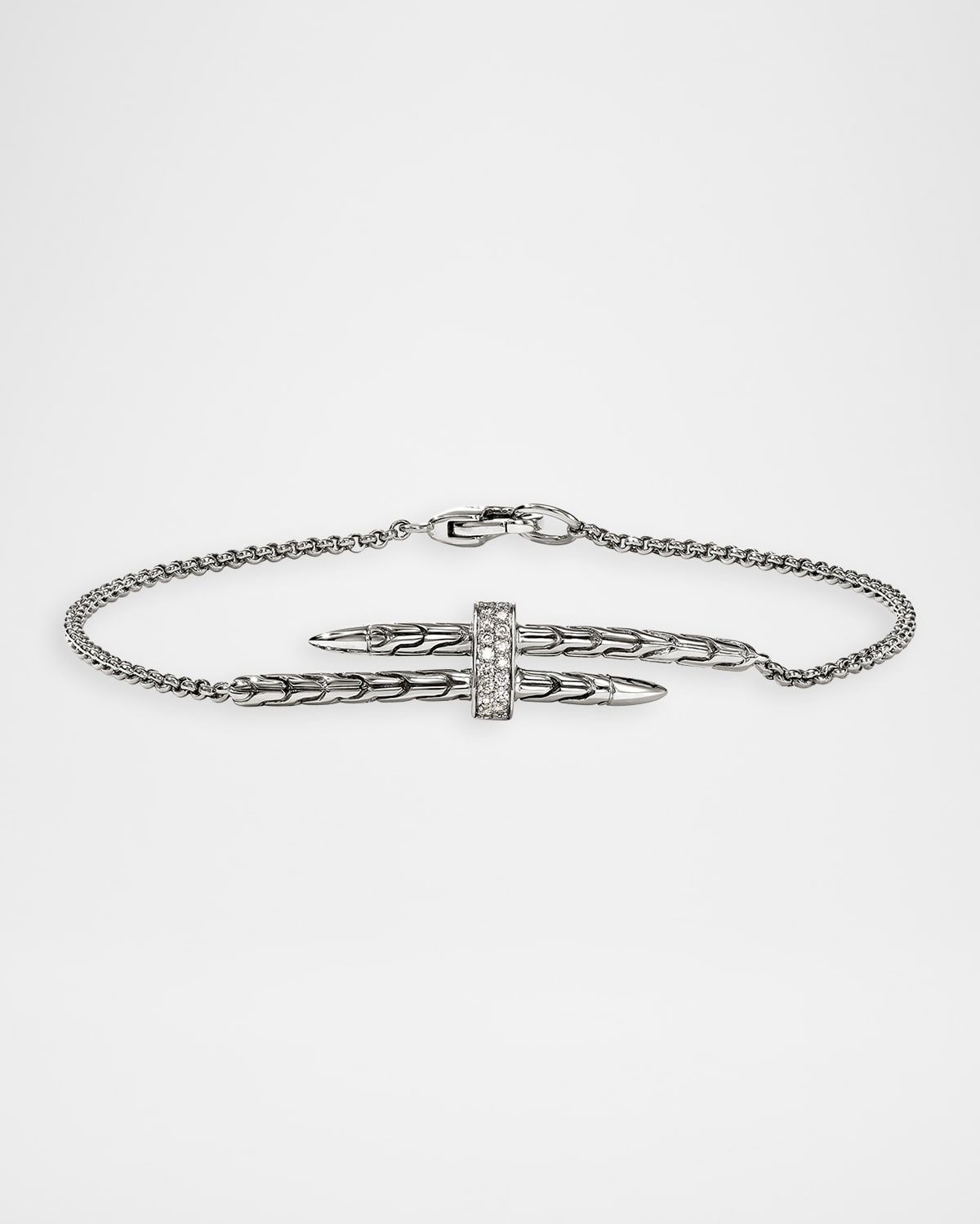 Men & apos;s Sterling Silver Spear Station Bracelet with Diamonds