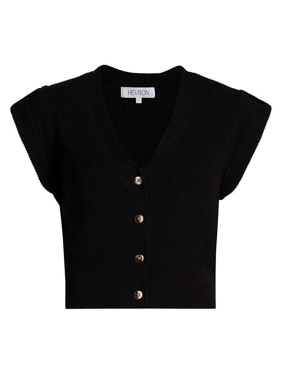 Women's V-Neck Button-Front Knit Top - Black - Size XS