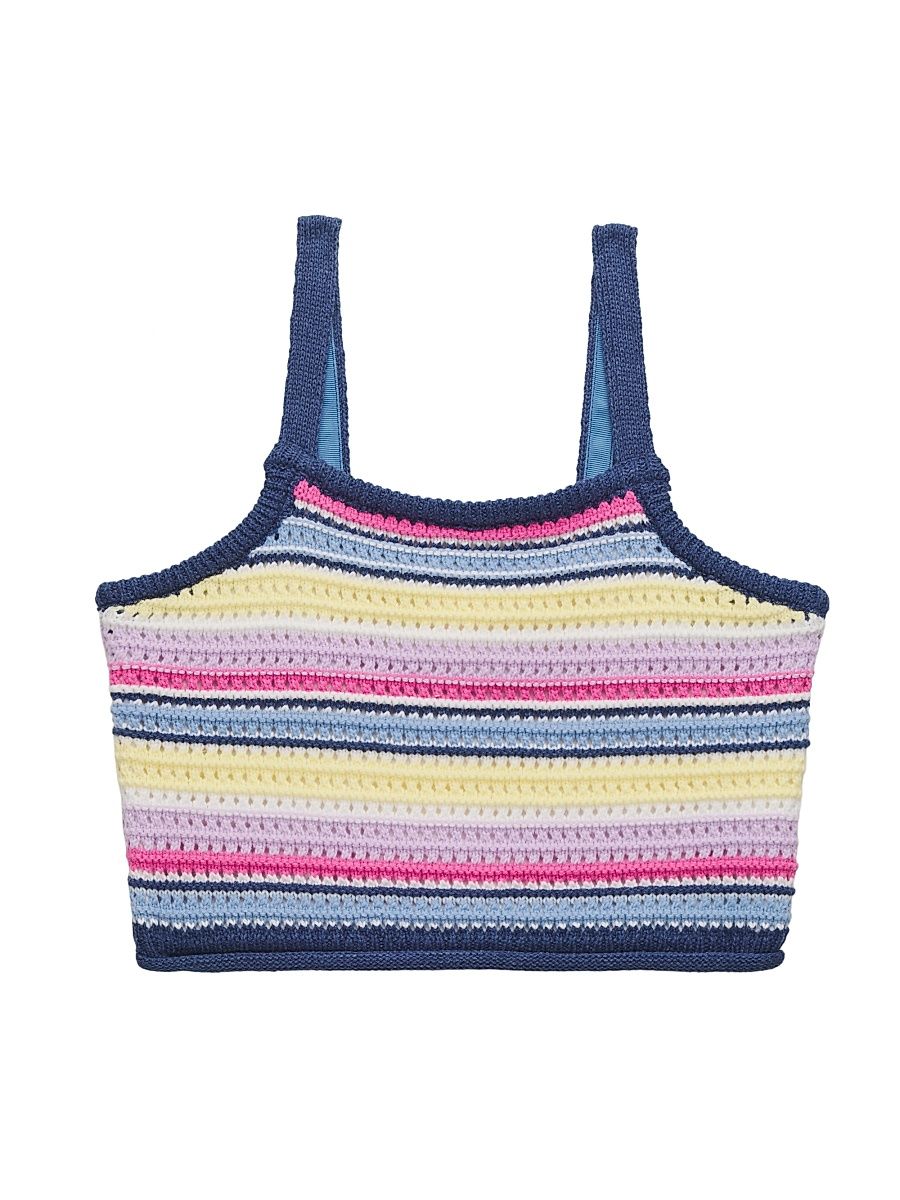 Girl's Striped Tank Top & Shorts Set - Denim Jean Combo - Size 14