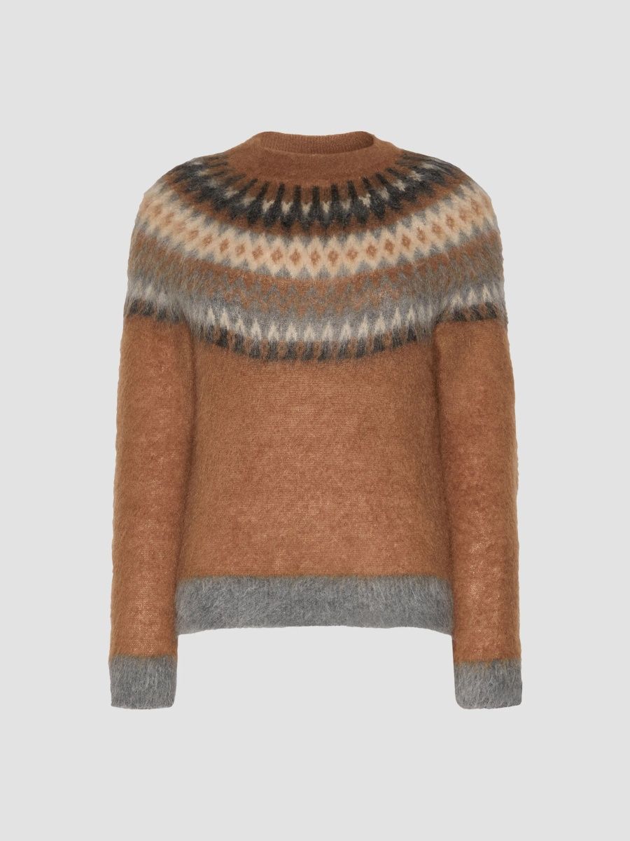 Max Mara Women's Fair Isle Wool and Mohair Sweater - Tobacco - Size Large