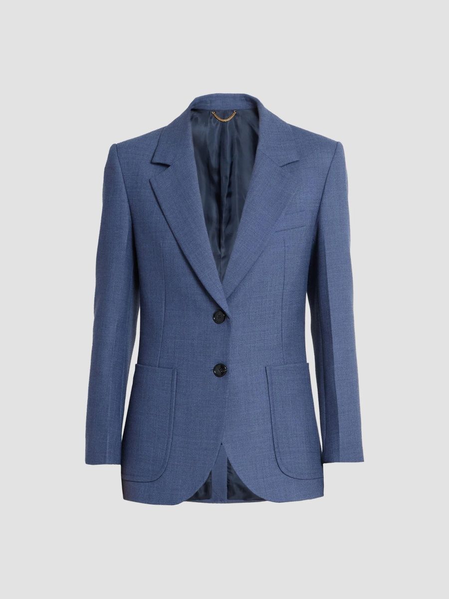 Victoria Beckham Women's Stretch-Wool Patch-Pocket Jacket - Dusk Blue Melange - Size 0