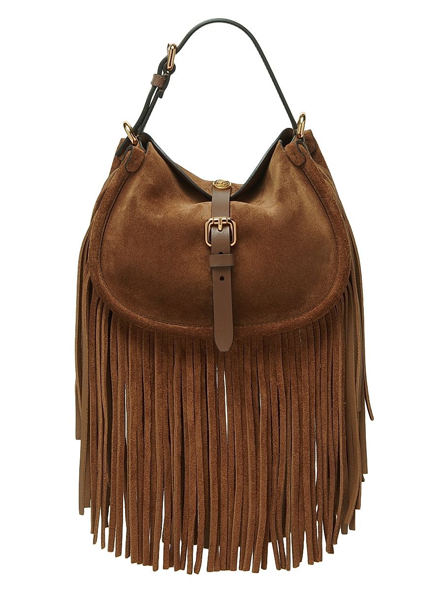 Women's Small Pony Fringe Suede Crossbody Bag - Sand