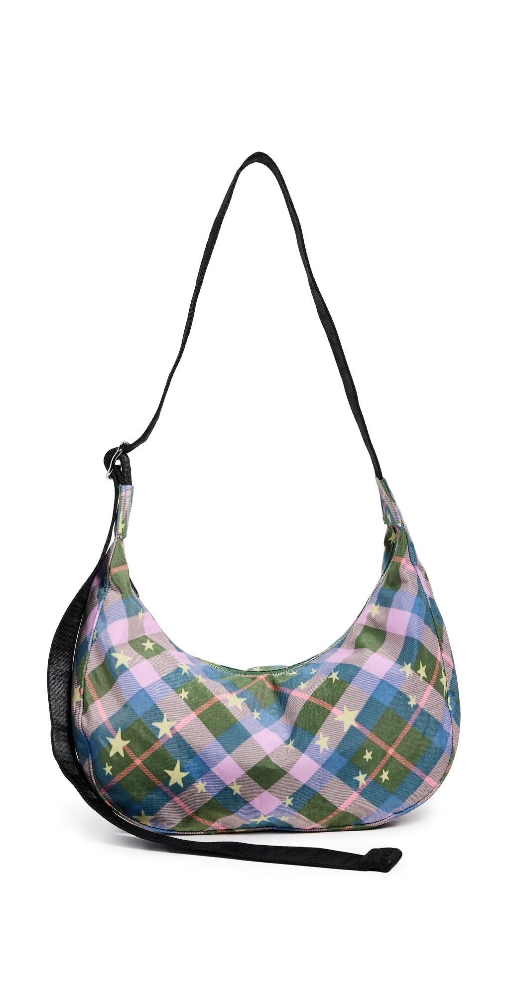 BAGGU Medium Nylon Crescent Bag Green Star Plaid One Size