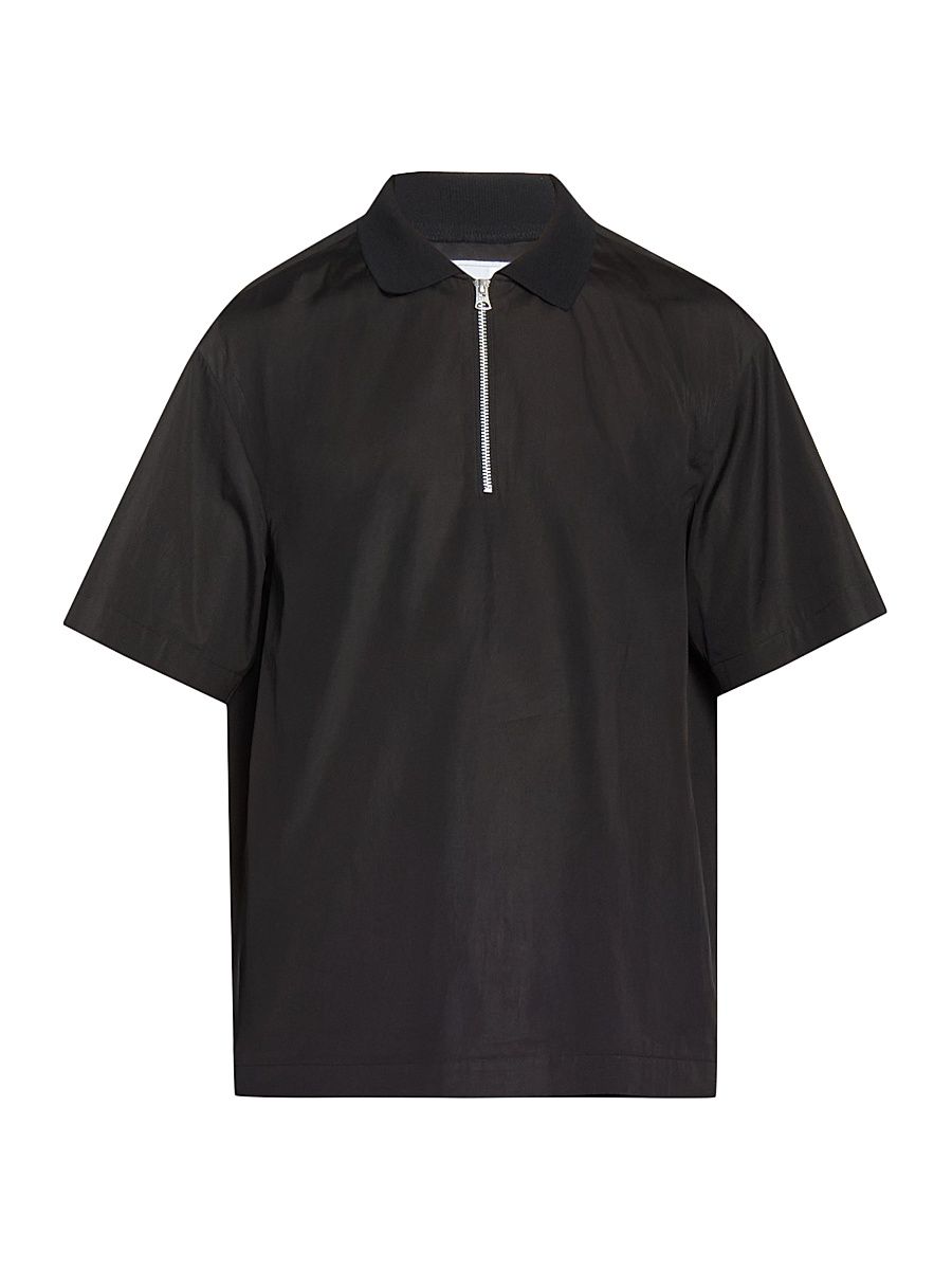 Men's Quarter-Zip Cotton Poplin Shirt - Black - Size XL