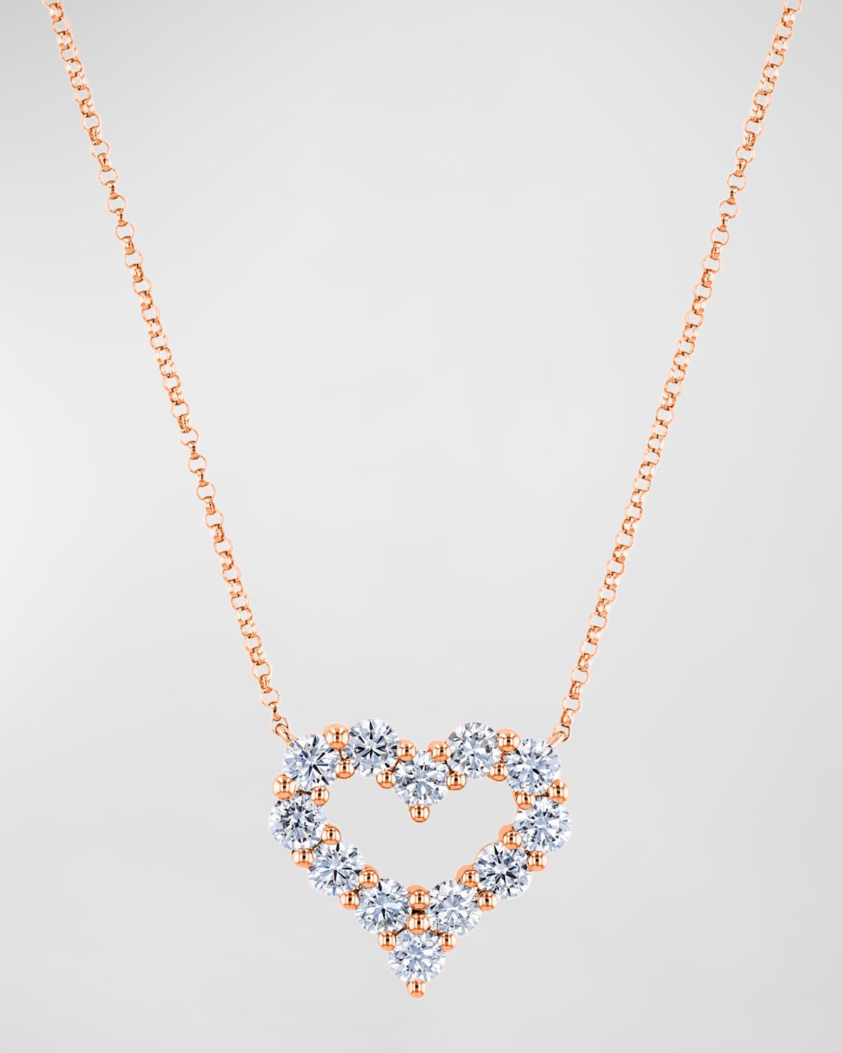 18K Gold Shared Prong Round Diamond Heart Pendant 16" Necklace, 1.70tcw