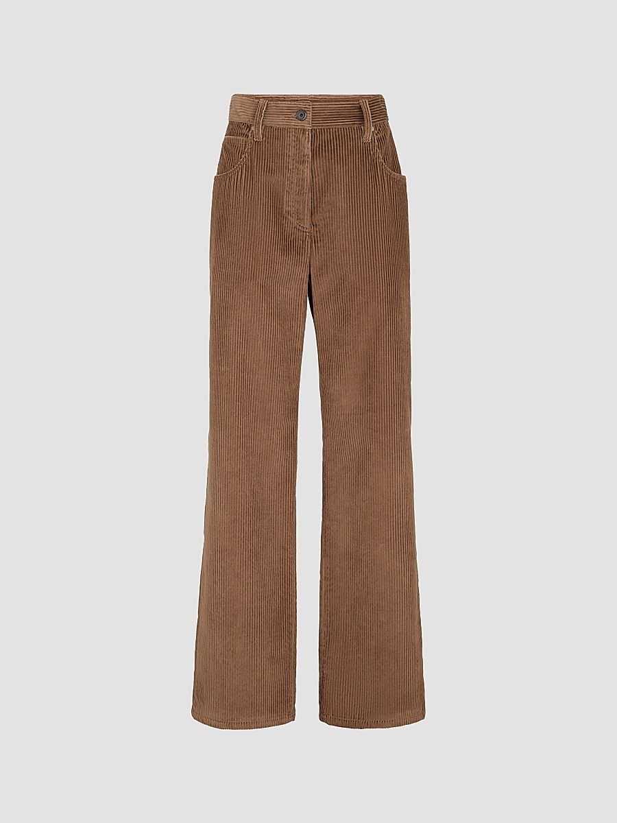 Women's Cotton Corduroy Straight Five-Pocket Trousers with Monili - Dattero - Size 16