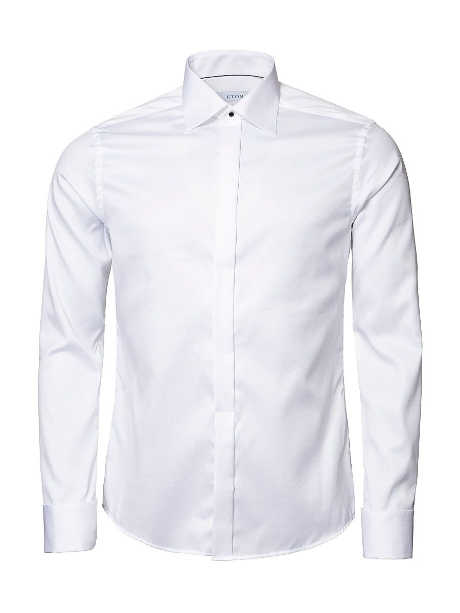Men's Slim-Fit Fly Front Twill Tuxedo Shirt - White - Size 17.5
