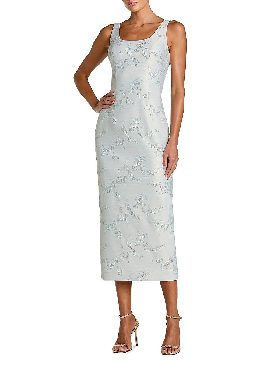 Women's Floral Brocade Scoopneck Midi-Dress - Blue Multi - Size 8