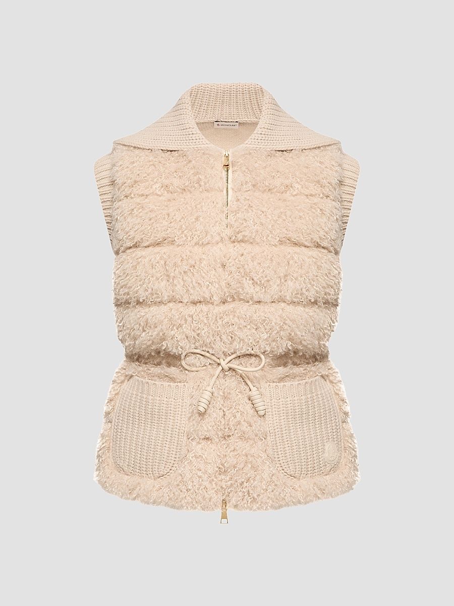 Women's Puffer Vest in Wool and Cashmere Blend - Light Beige - Size XS