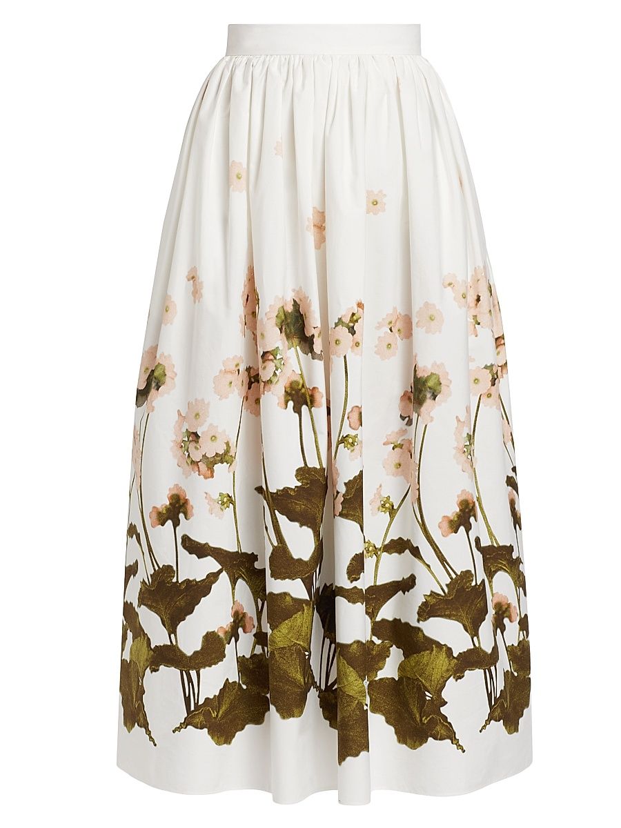 Women's Gathered Floral Midi-Skirt - Elena Selvedge White - Size 8