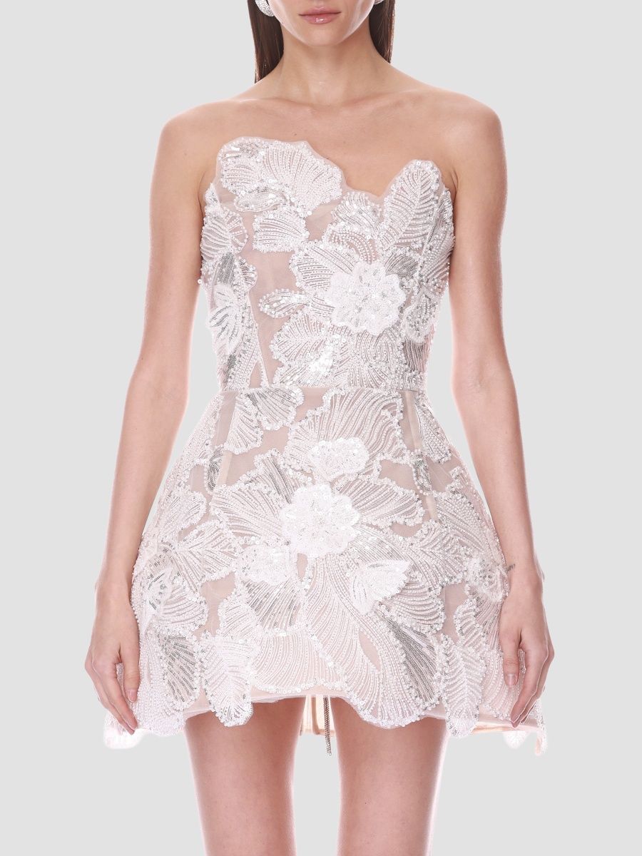 Bronx Banco Women's Valencia Maraya Embellished Floral Strapless Mini Dress - Silver - Size XL