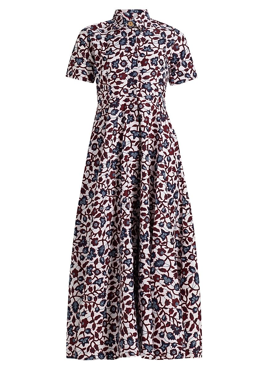 Women's Feyi Cotton Midi-Shirtdress - Red Blue Vines - Size XL