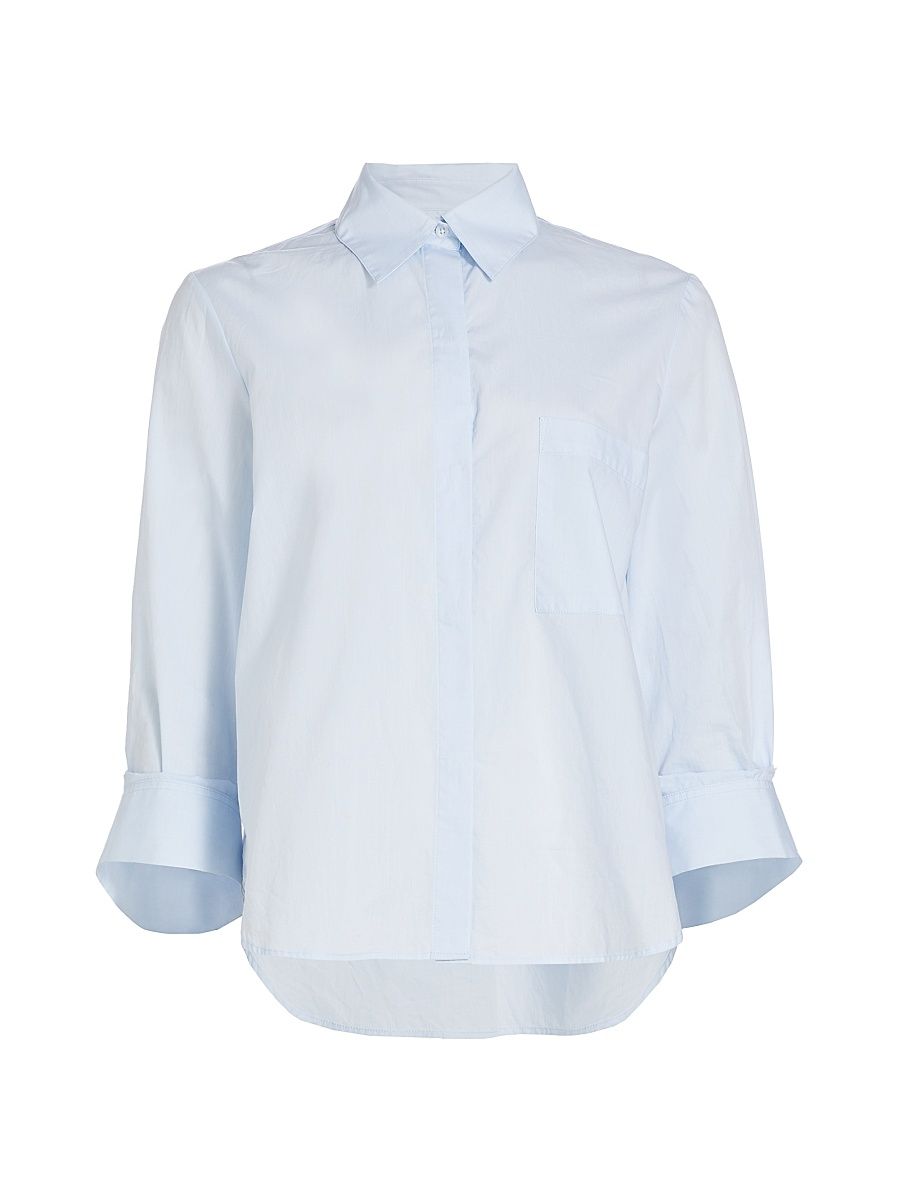 Women's High-Low Button-Front Shirt - Baby Blue - Size Large