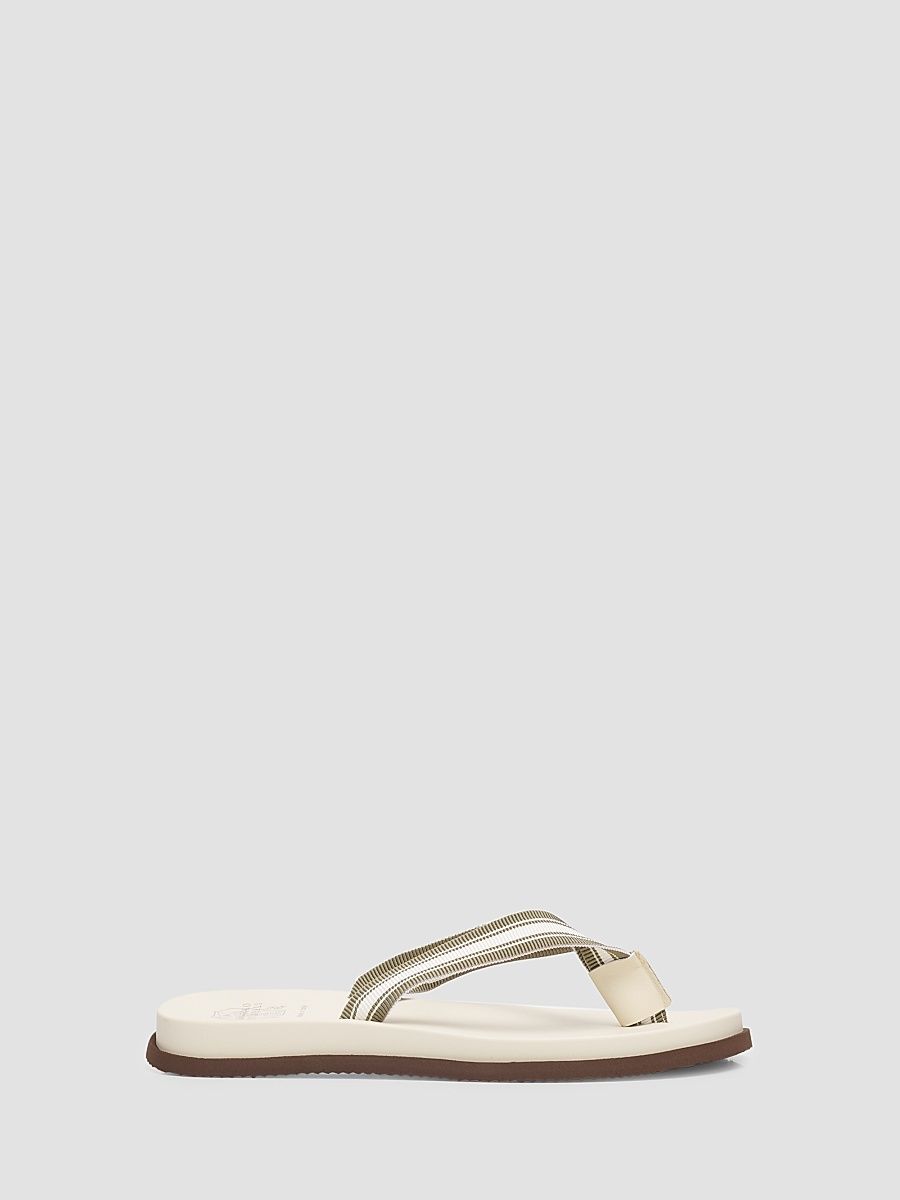 Men's Striped Leather Flip-Flops - White - Size 7