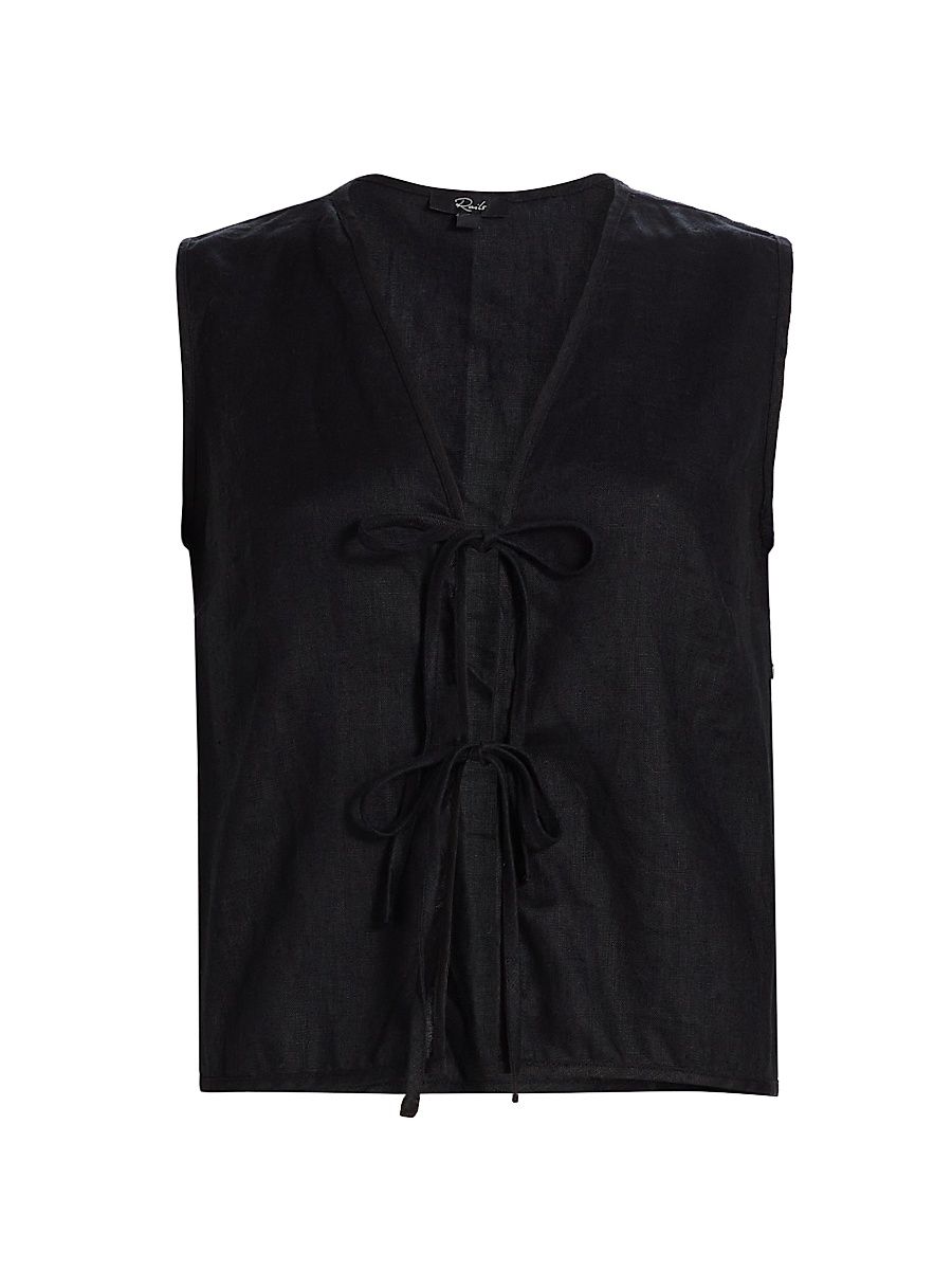 Women's Oregon Linen Tie-Front Tank - Black - Size XL