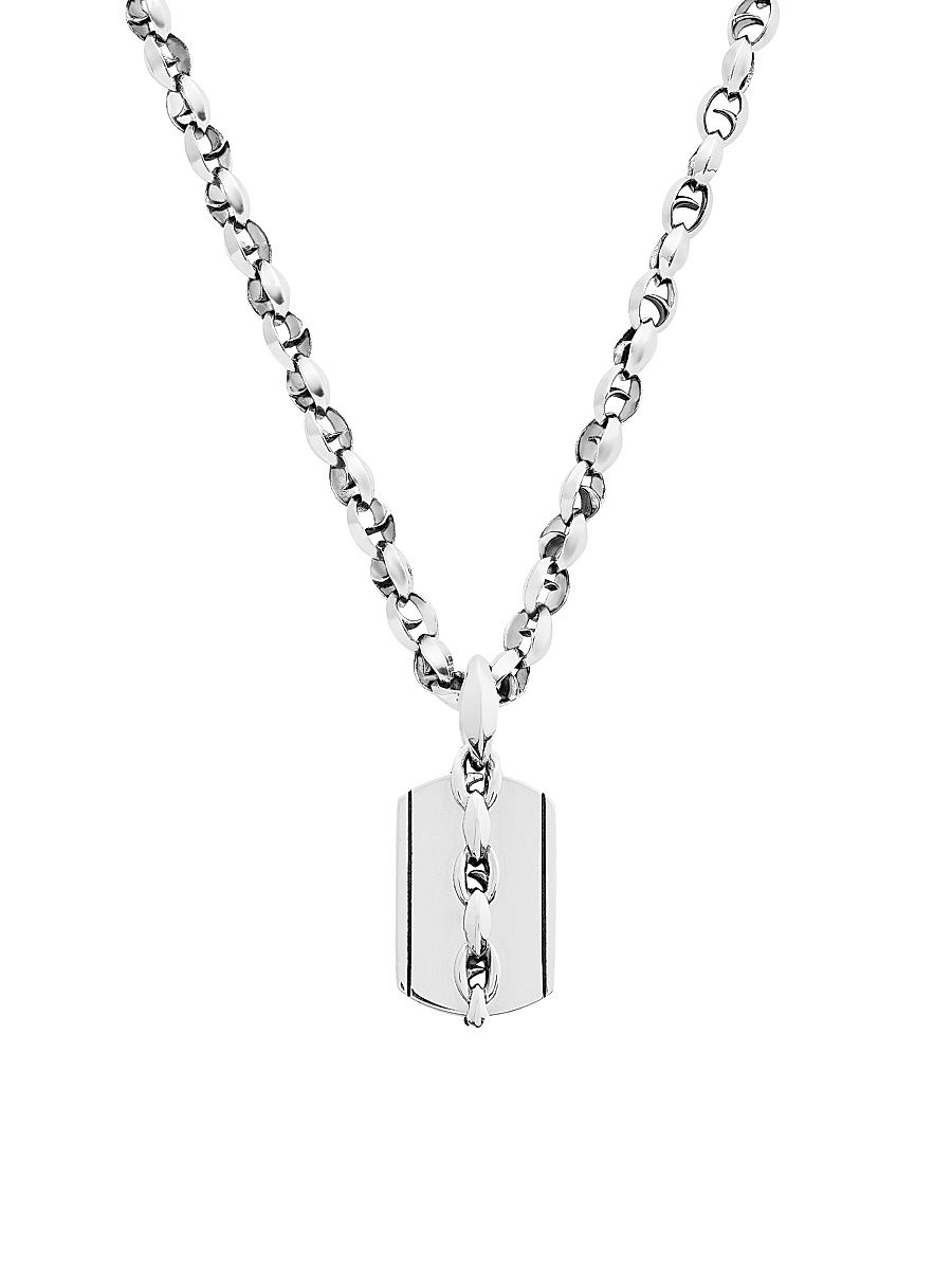 Men's Thorn Addiction Thorn Razor Sterling Silver & Black Sapphire Large Tag Pendant - Silver