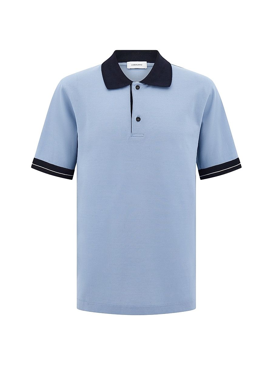 Men's Short-Sleeve Cotton Polo Shirt - Washed Navy White - Size XXL