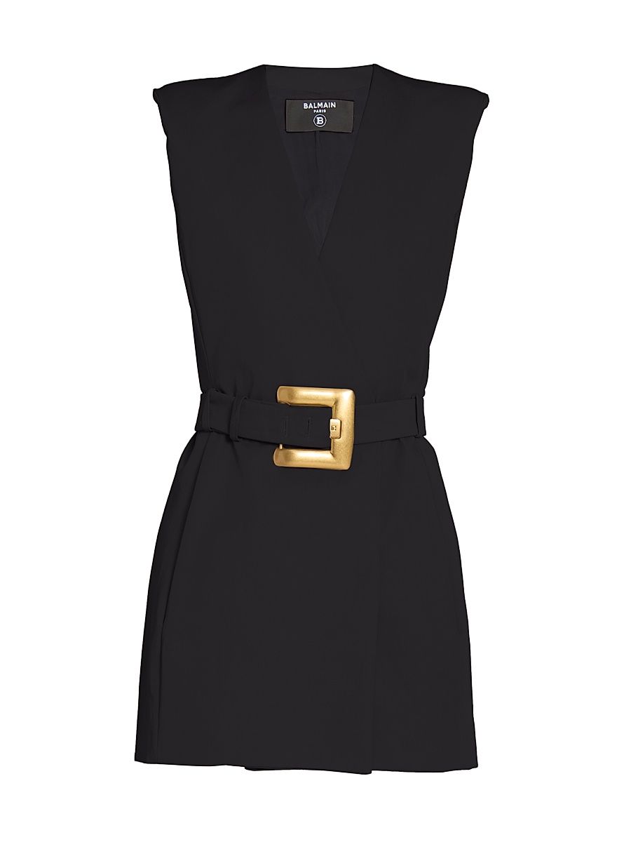 Women's Wool Grain De Poudre Belted Minidress - Black - Size 12