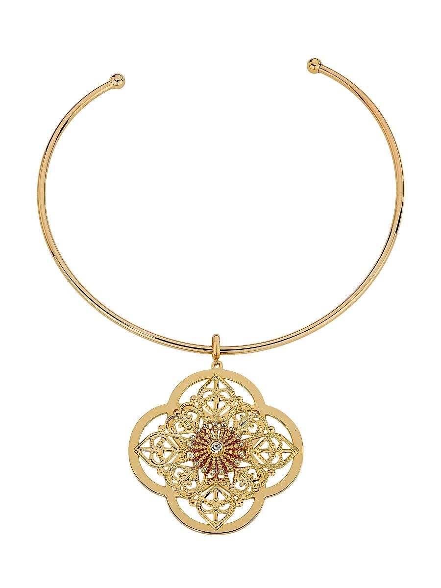 Women's Medallion Filagree Laya Goldtone, Glass & Cubic Zirconia Pendant Necklace - Gold