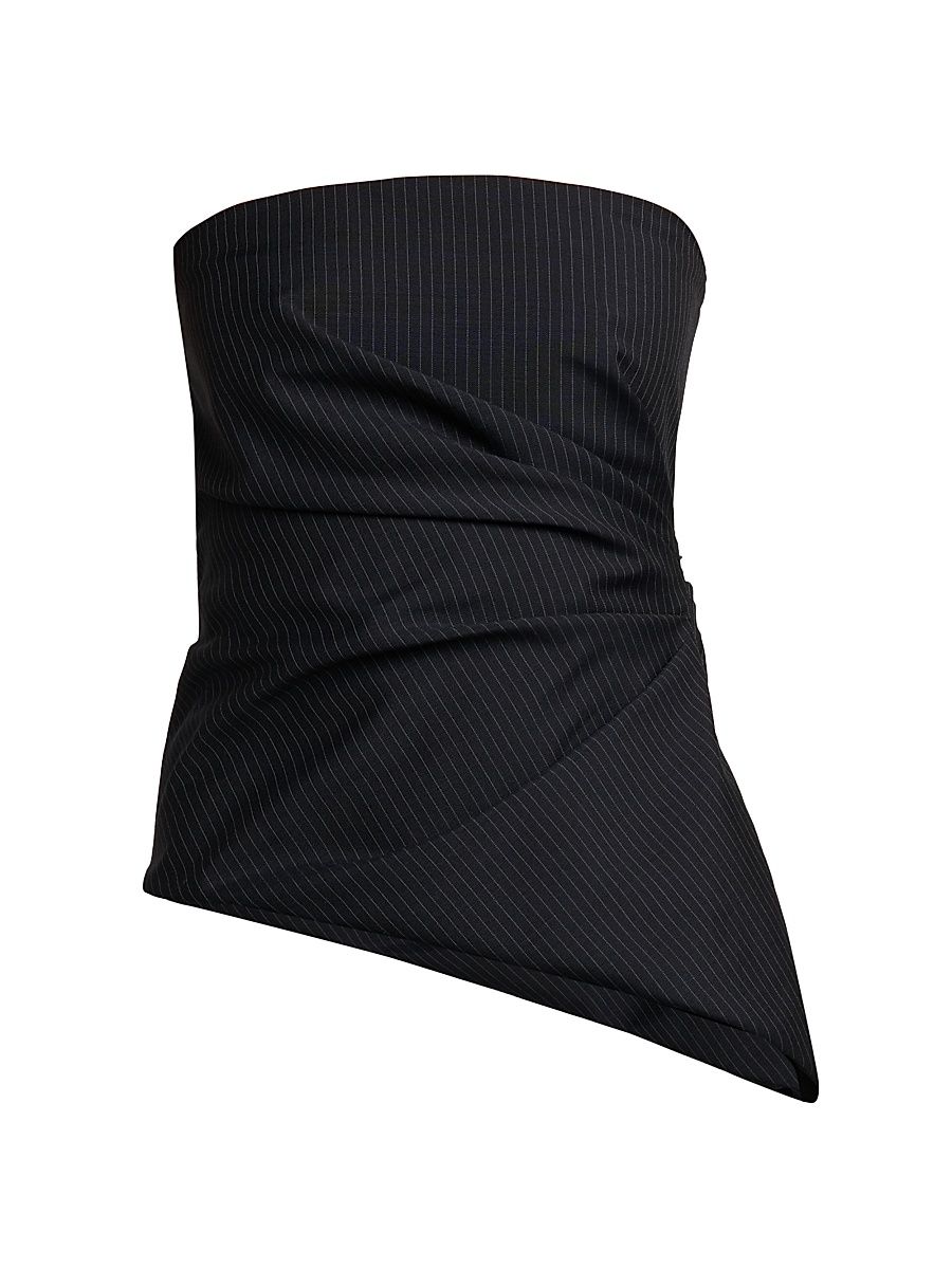 Women's Pinstriped Wool-Mohair Sculpted Top - Navy Mel - Size 6