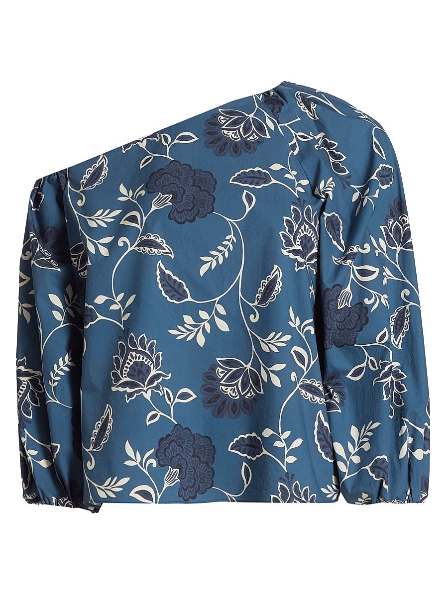 Women's Tabitha Floral Cotton Off-The-Shoulder Top - French Blue Cream - Size 12