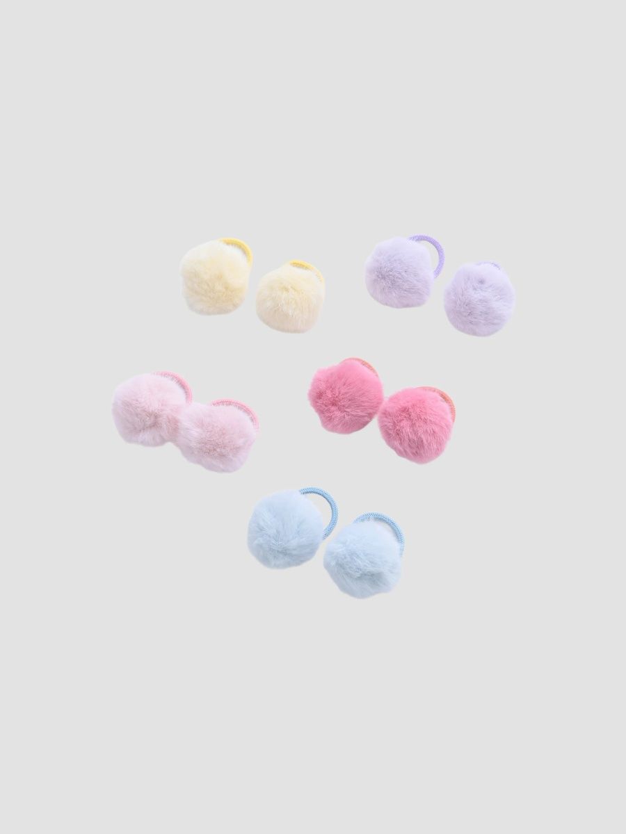 Mimi Tutu Girl's Girl's Fluffy Pom-Pom Hair Tie Set - Multicolor