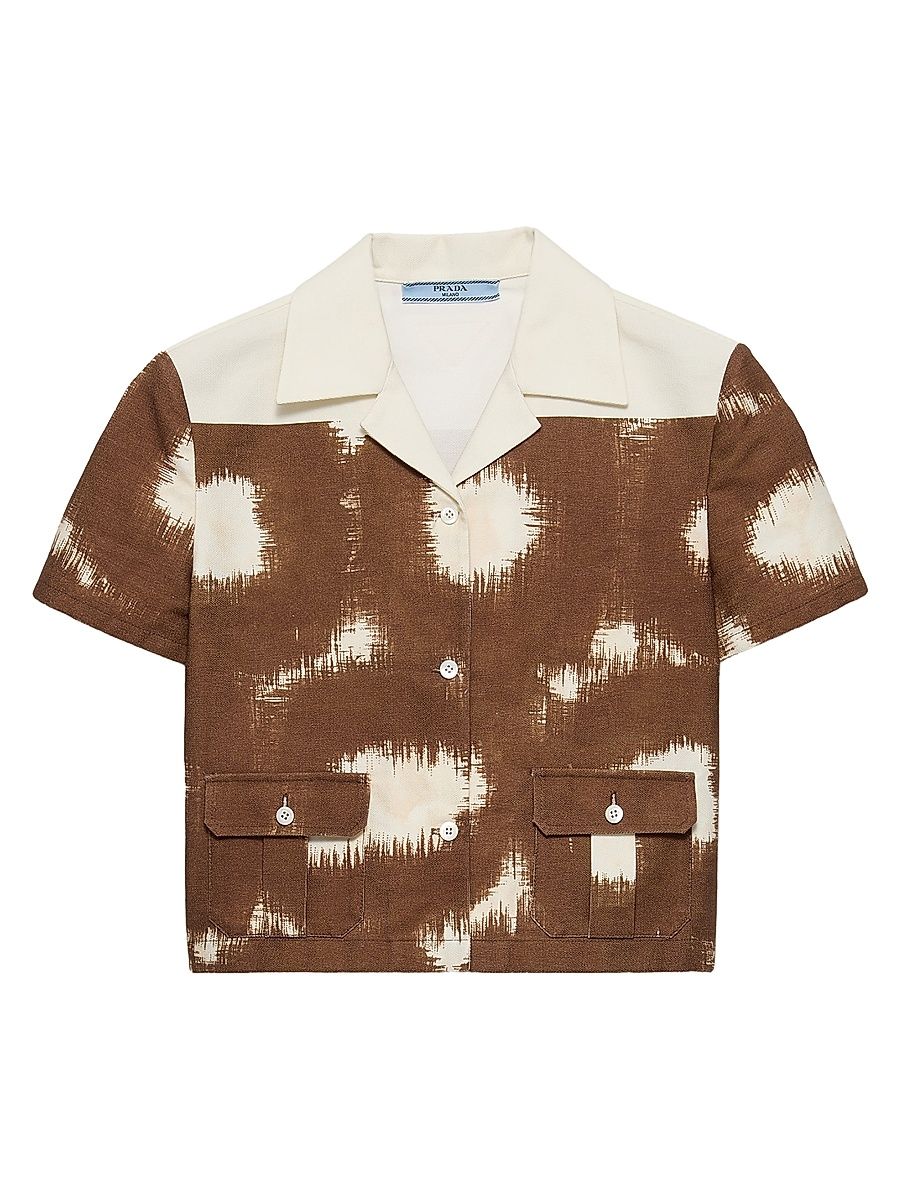 Women's Printed Canvas Shirt - Brown White - Size 4