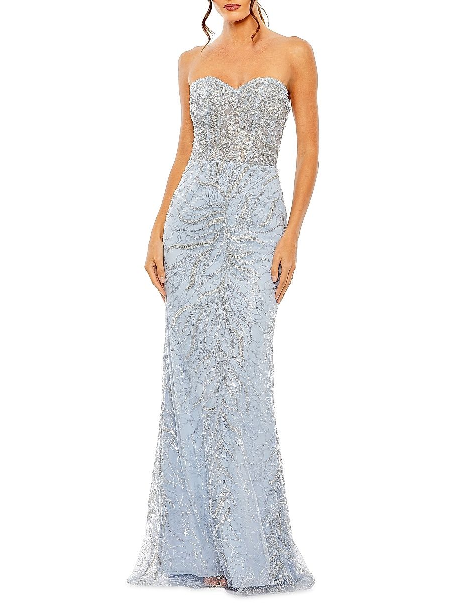 Women's Embellished Strapless Gown - Powder Blue - Size 14