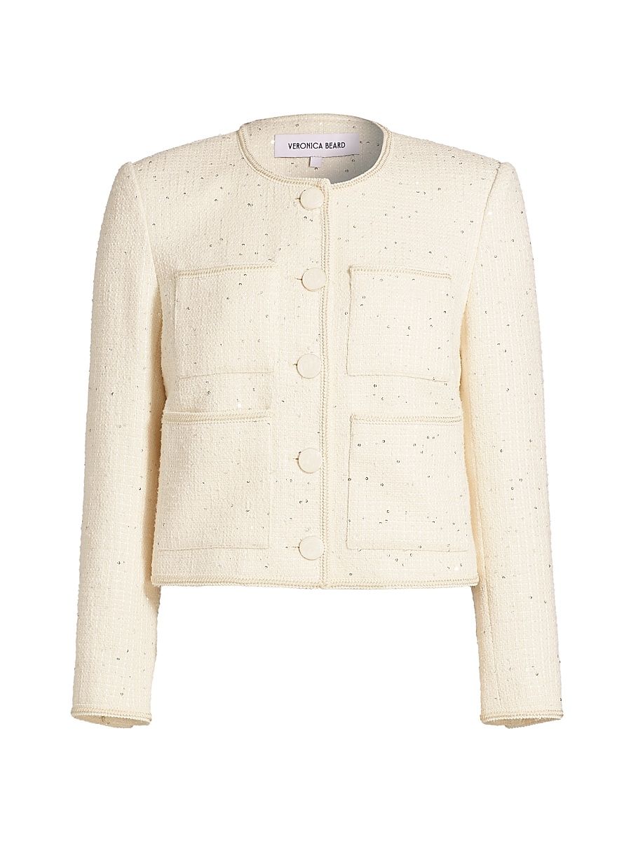 Women's Darla Tweed Jacket - Off White With Tonal Trim - Size 8