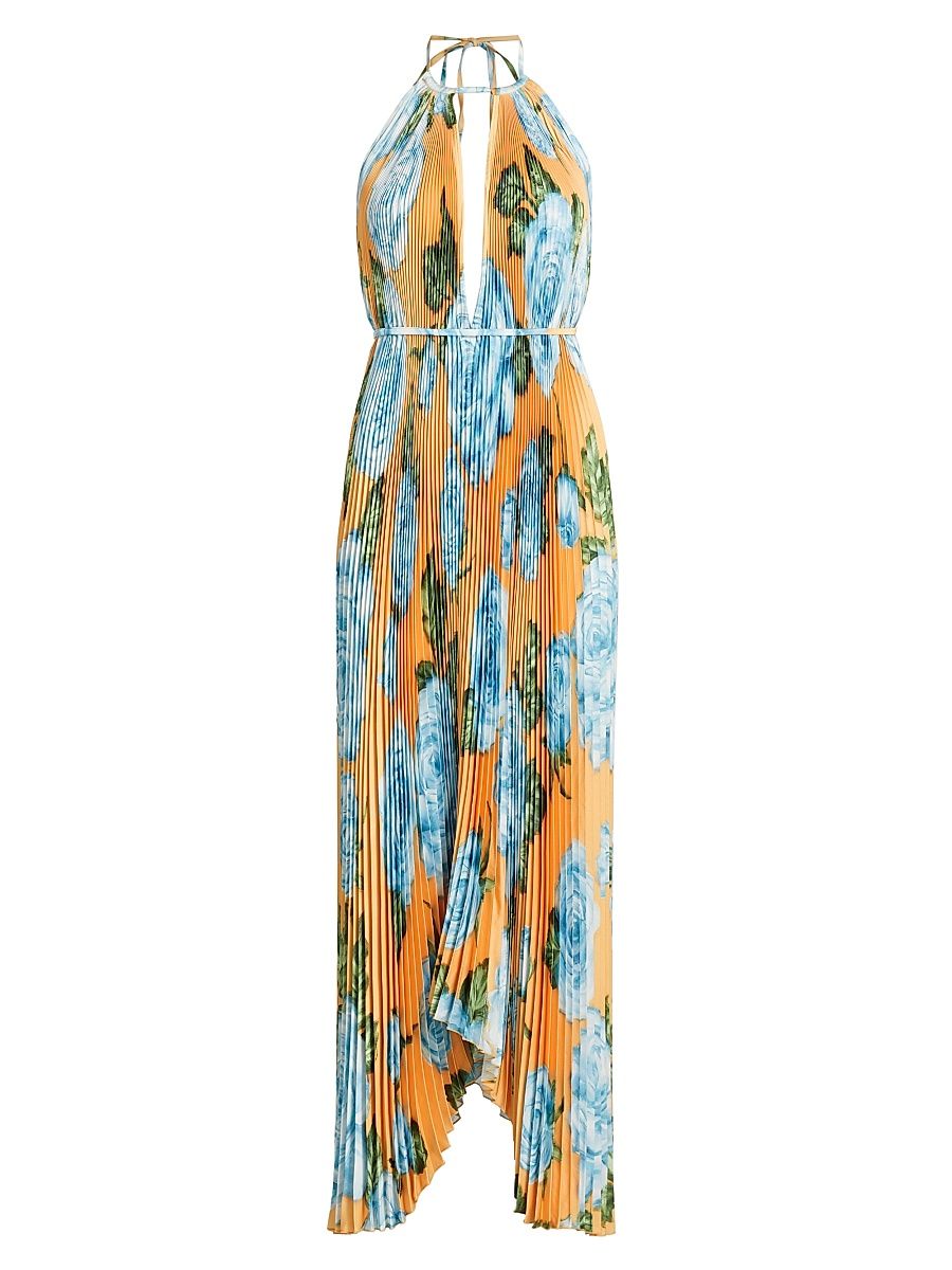 Women's Boheme Floral Pleated Halterneck Gown - Fleur Bleue - Size 10