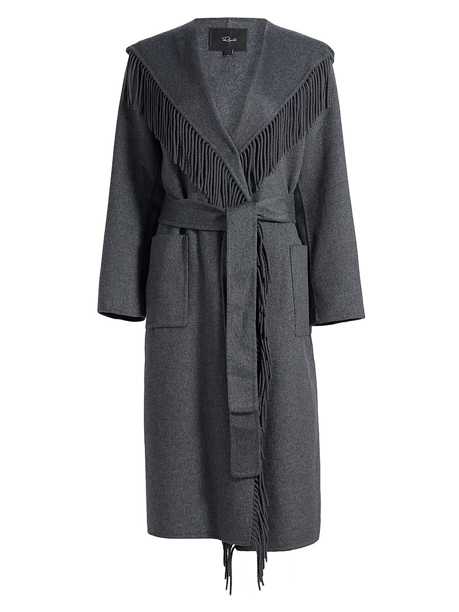 Women's Arlon Hooded Fringe-Trim Wool-Blend Coat - Heather Charcoal - Size Large