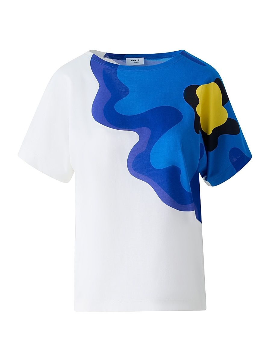 Women's Flower Graphic Cotton T-Shirt - Cream Multicolor - Size 16