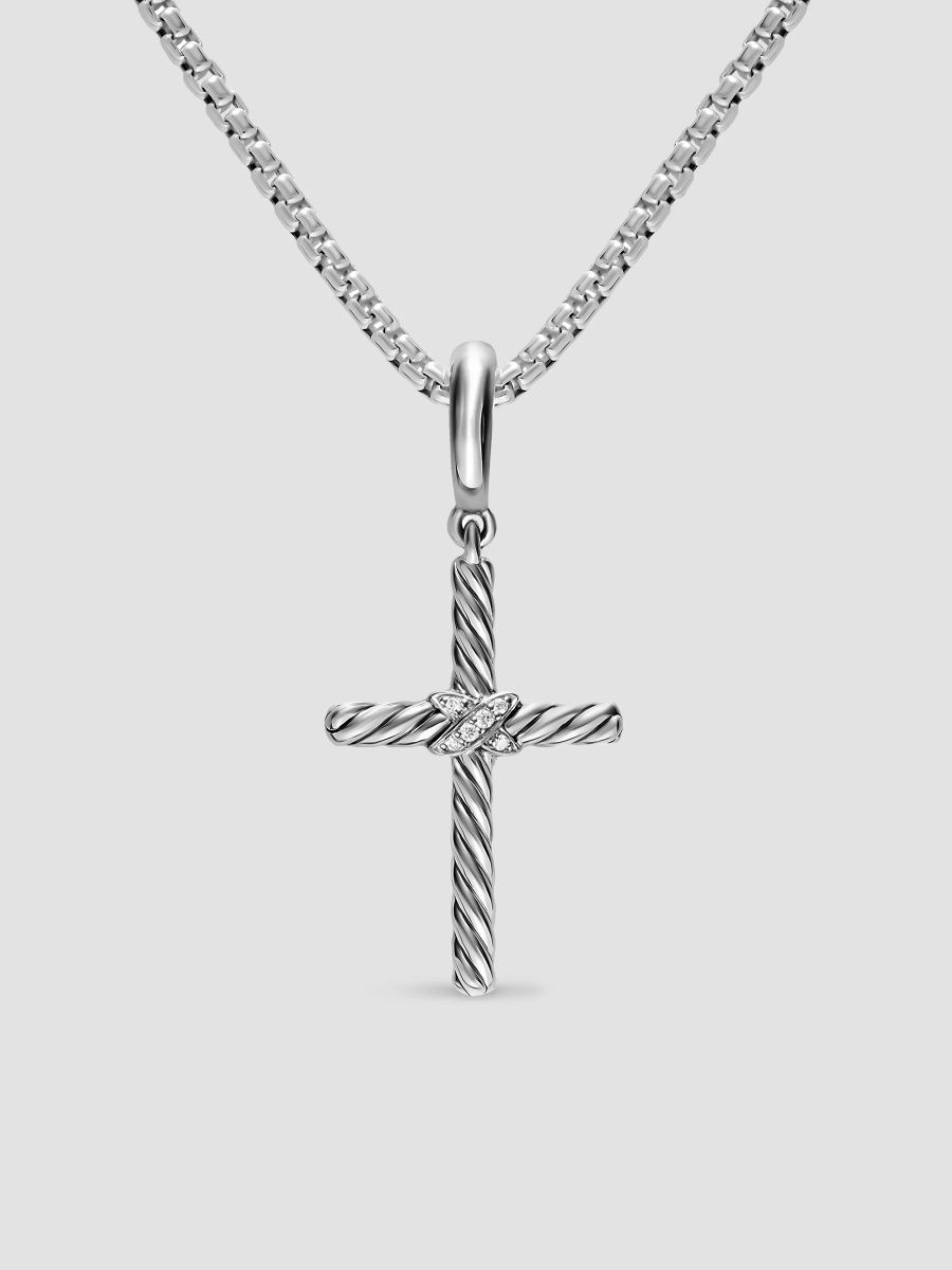 David Yurman Men's Cross Amulet in Sterling Silver with Diamonds, 21MM - Diamond