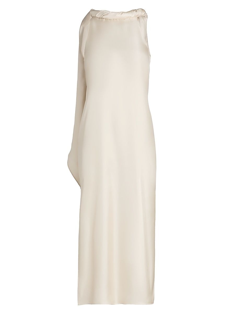 Women's Susan Twisted Collar Silk Midi-Dress - Ivory - Size Large