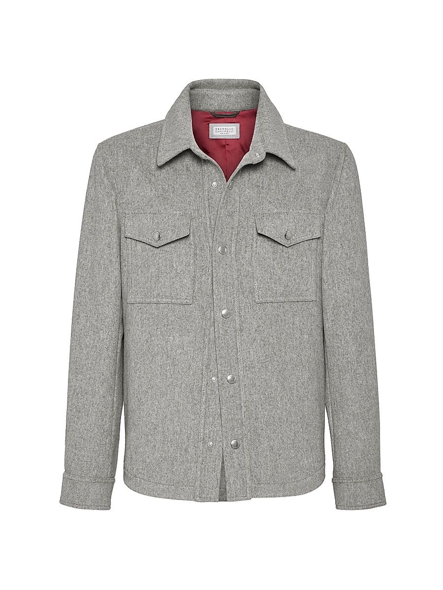 Men's Lightweight Water Resistant Cashmere Shirt Style Outerwear Jacket - Pearl Grey - Size 48