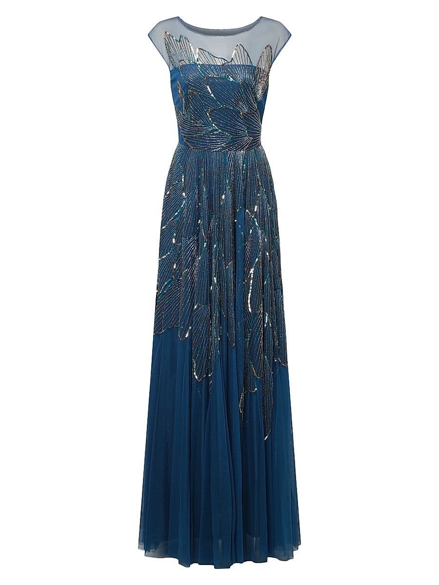 Women's Ava Beaded Cap Sleeve Gown - Aquamarine - Size 6