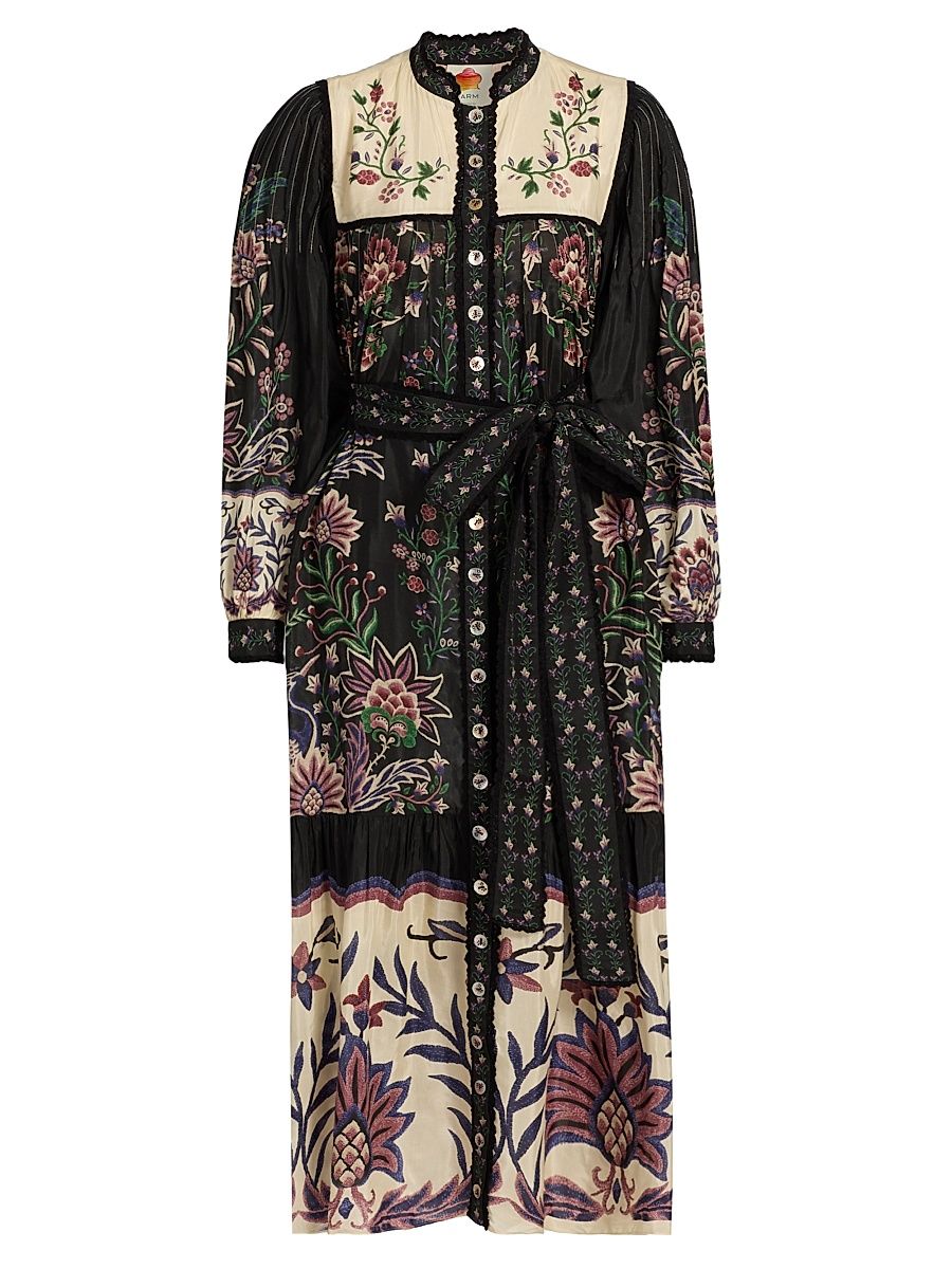 Women's Marvelous Garden Floral Maxi Shirtdress - Black - Size Large
