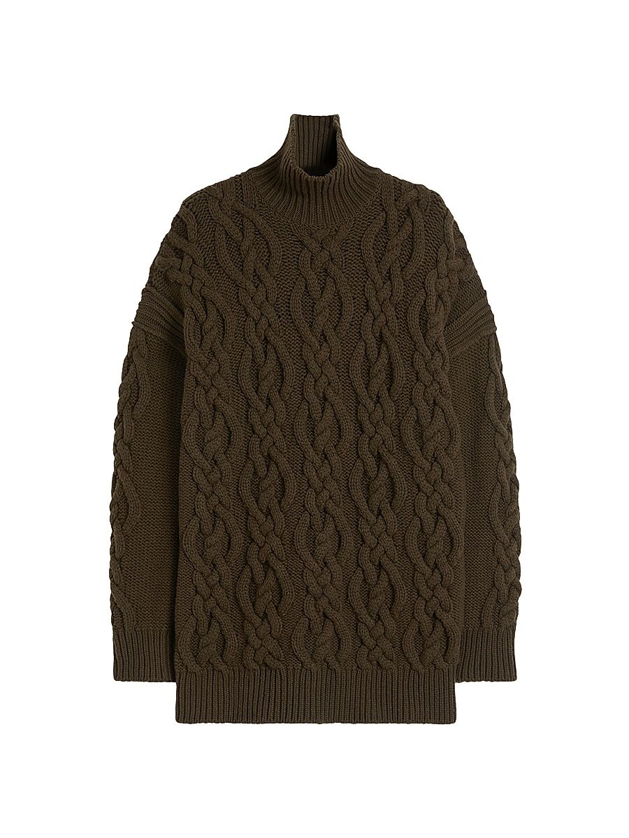 Women's Wool and Cashmere Cable Knit Dress - Moss Green - Size XL