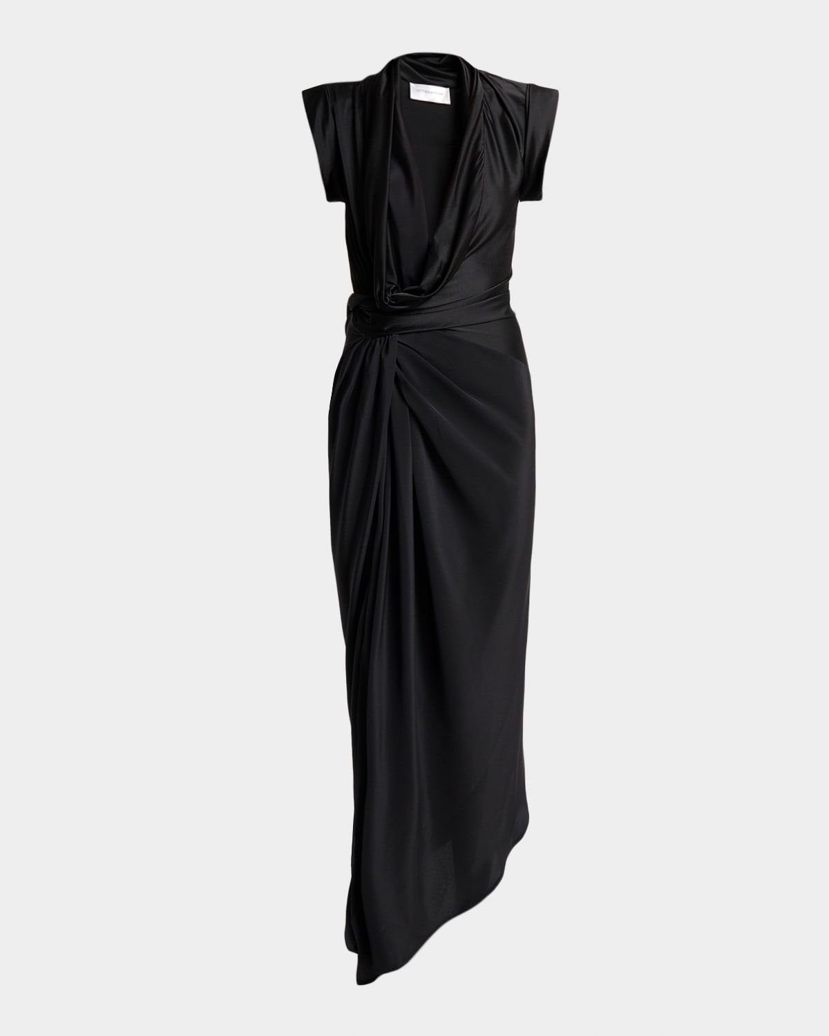 Asymmetric Twisted Silk Slit Maxi Dress