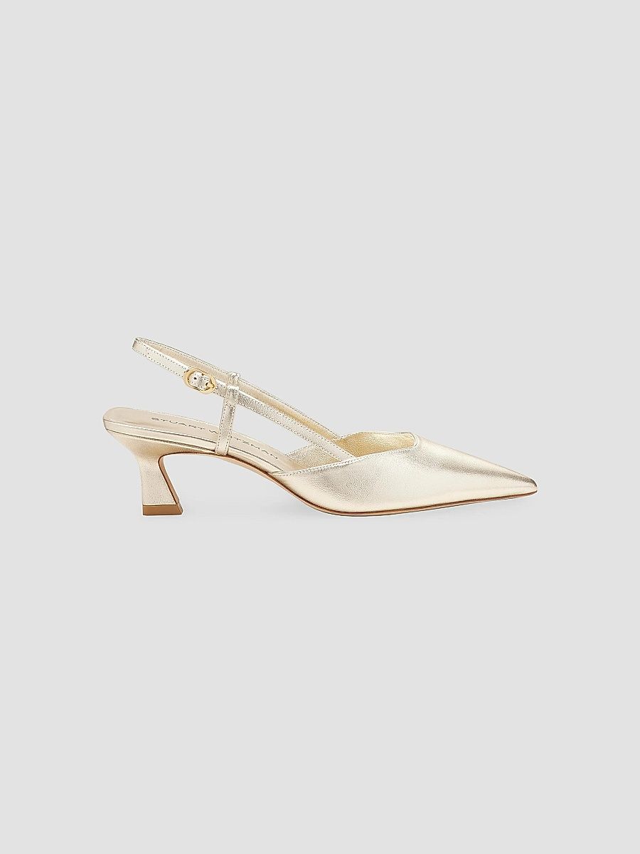 Stuart Weitzman Women's Vinnie 50MM Leather Slingback Pumps - Light Gold - Size 7