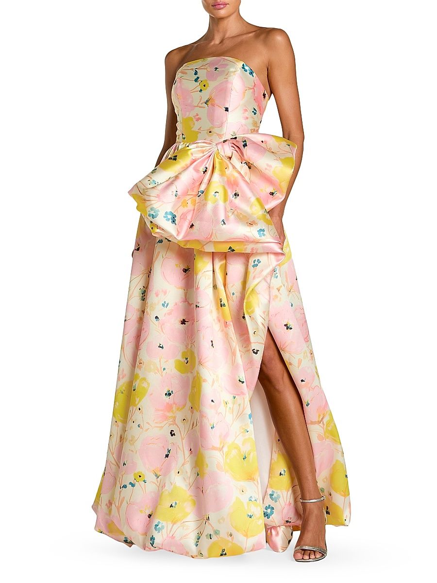 Women's Mikado Satin Strapless Gown - Pink Multi - Size 14