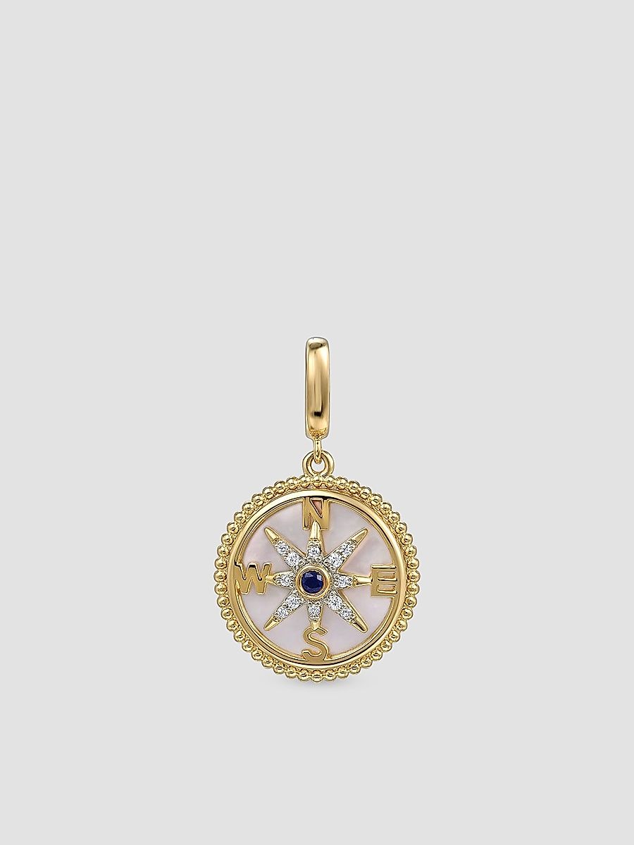 Gabriel & Co Women's Bujukan Compass Medallion 14K Yellow Gold, Sapphire, Mother-Of-Pearl & 0.07 TCW Diamond Pendant - Yellow Gold