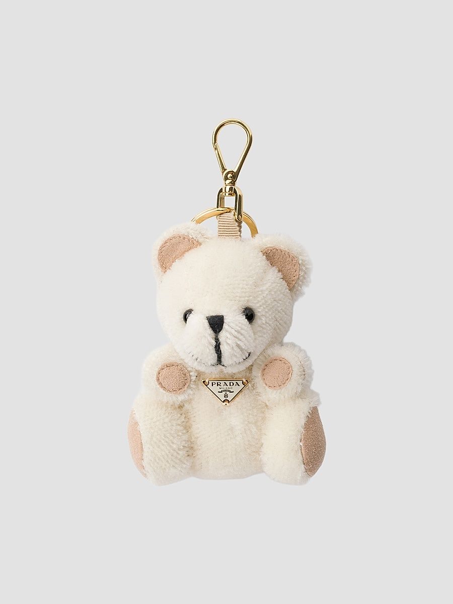 Women's Teddy Bear Key Ring Charm with Metal Ring - White