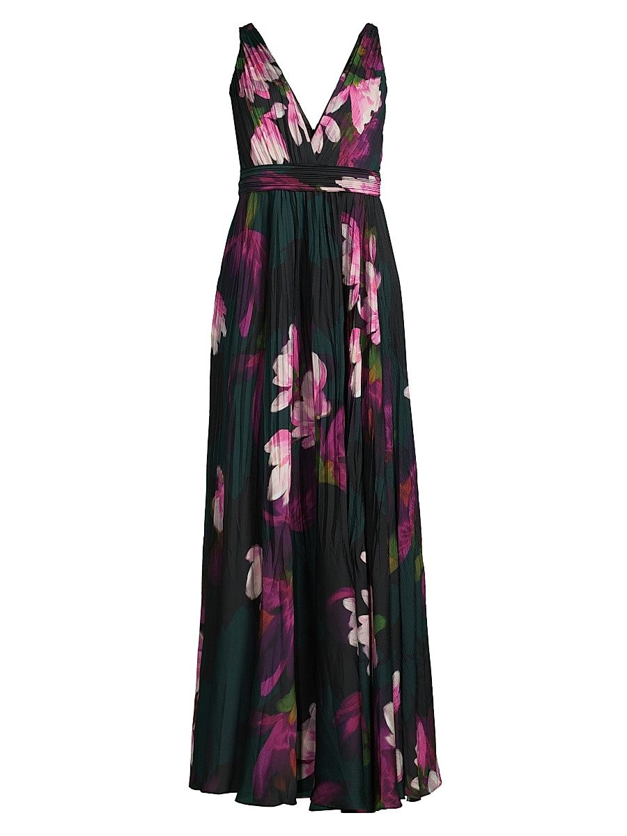 Women's Vera Floral Pleated Maxi Dress - Black Multi - Size 14