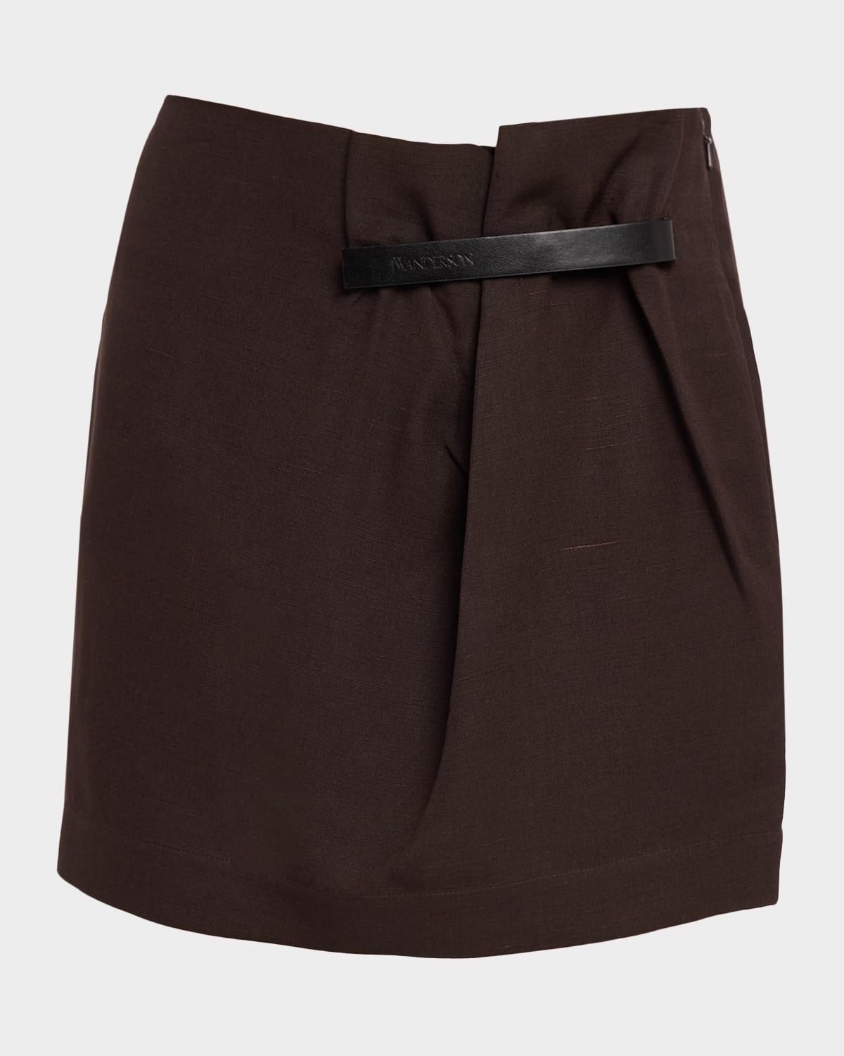 Leather-Tab Gathered Silk Mini Skirt